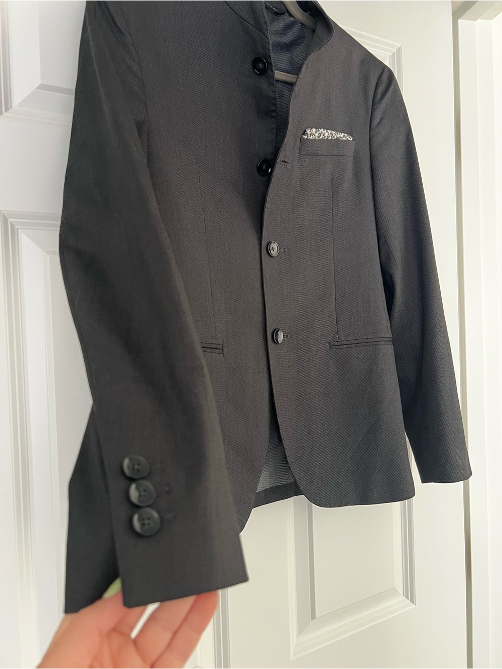 Men's Dark Grey Mandarin Collar Blazer - Picture 5 of 6